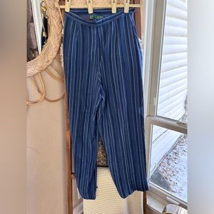 Lauren Ralph Lauren navy striped wide leg pants 100% silk
